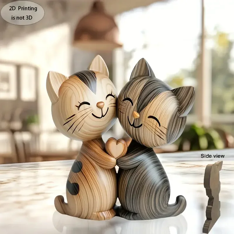 Wooden Kitten Couple Sculpture - Interior Design School recension och pris