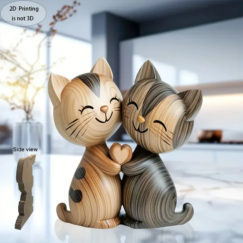 Wooden Kitten Couple Sculpture - Interior Design School recension och pris