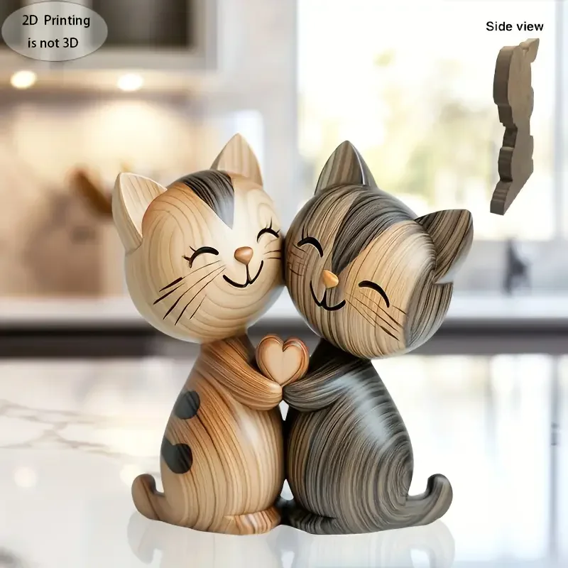Wooden Kitten Couple Sculpture - Interior Design School recension och pris