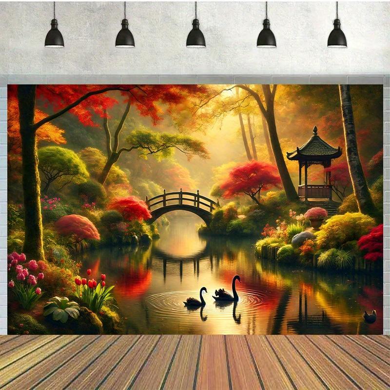 Autumn Garden Bridge Swans Wal - Interior Design Landscape recension och pris